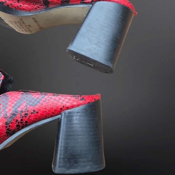 Vintage 90s Bata Chunky Mules US Size 7.5 Red Black Snake Print Leather Heels - Picture 7 of 10